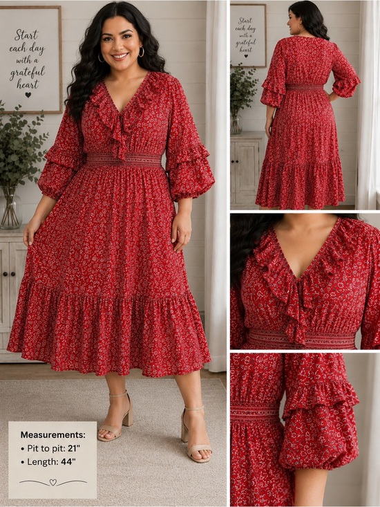Max Studio Dresses & Skirts - MAX STUDIO XL Red Floral Tiered Midi Dress